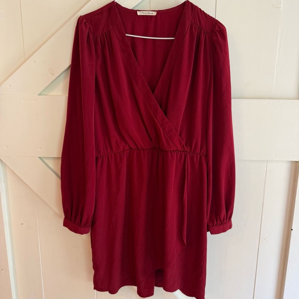 Honey Punch‎ Chic Long Sleeve Burgundy Wrap Dress Large Fall Holiday